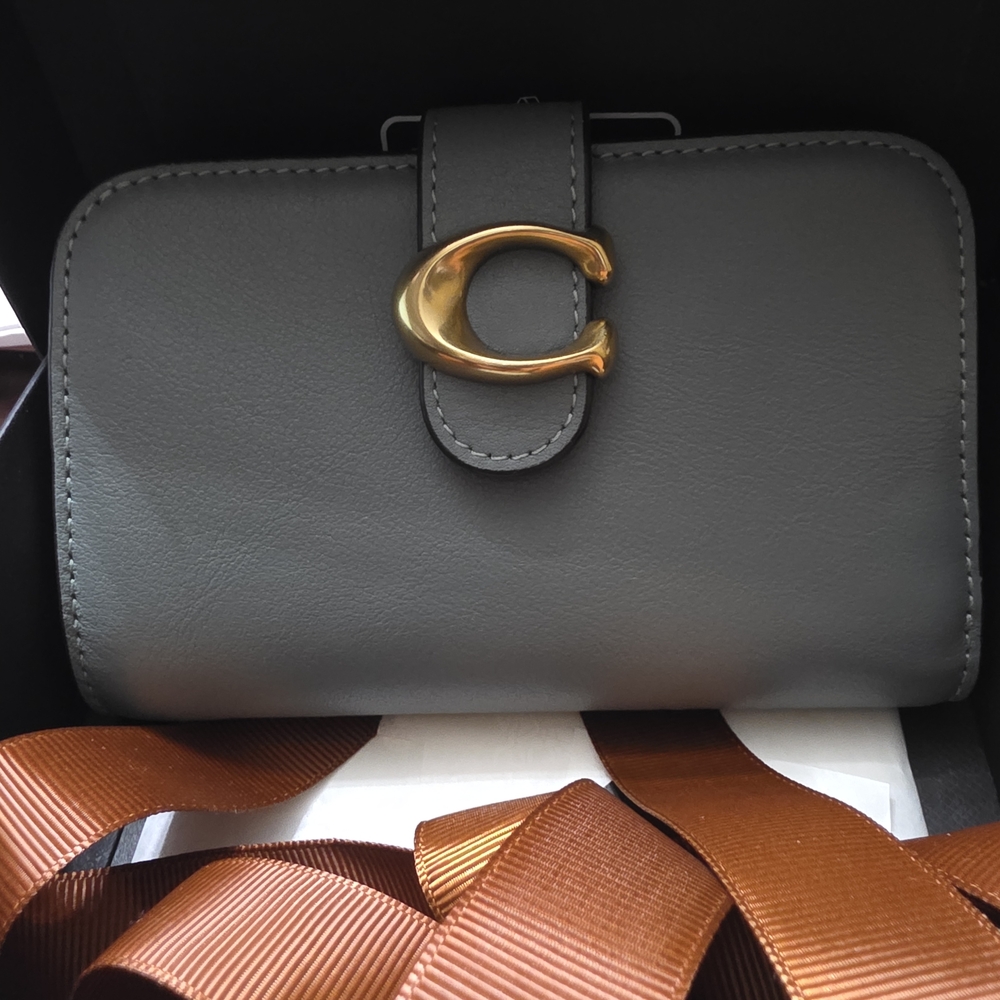 Coach Gray Leather Wallet with Gold Accent